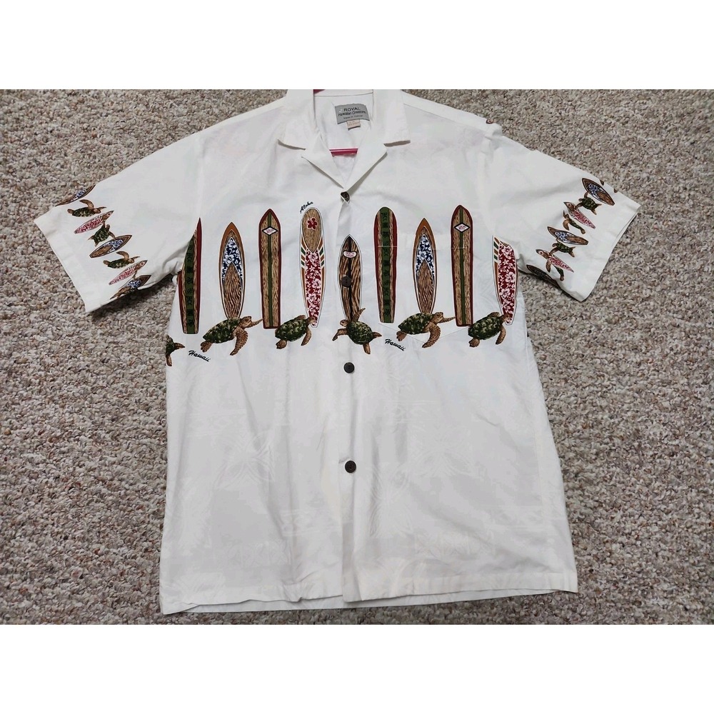 Royal Hawaiian Creations Men's Tropical‎ Surf Board Turtle Button Up w/ Pocket M